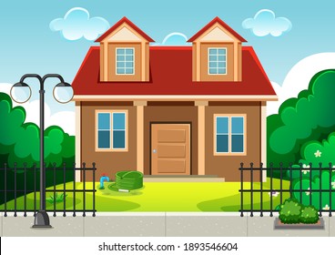 Empty scene with home building in nature illustration