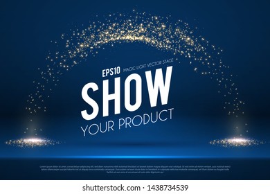 Empty scene with magic spotlights. Ad and promotion design template.