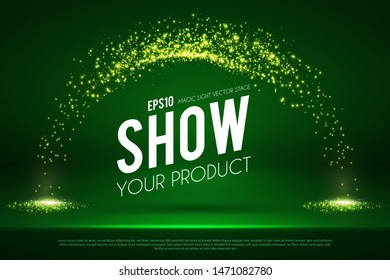 Empty scene with magic spotlights. Ad and promotion design template.