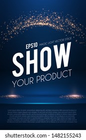 Empty scene with magic spotlights. Ad and promotion design template.