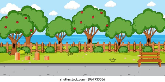 Empty scene with many trees in the park illustration