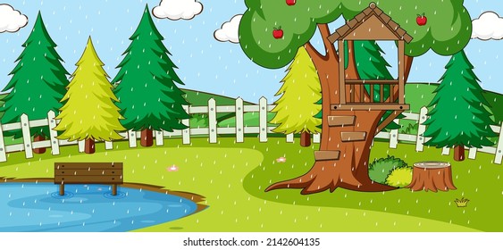 Empty scene with many trees in the park illustration