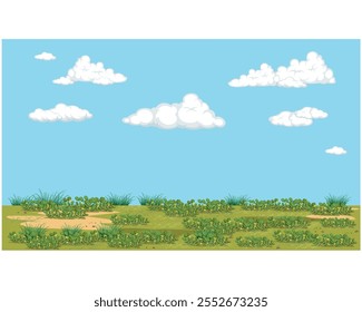 Escena vacía con prado y Ilustración vectorial del cielo