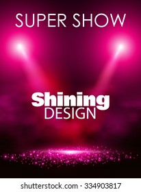 Empty Scene Poster Template with Shining Spotlights. Party, Concert, Match, Show, Sale & Win Background. Vector illustration