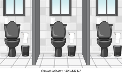 Empty scene with public toilet with cubicles illustration