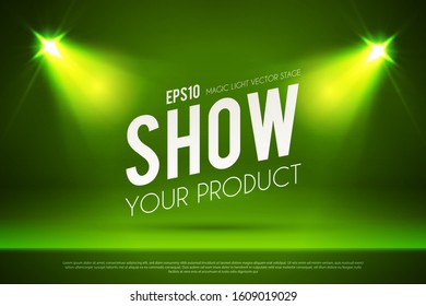 Empty scene with shining spotlights. Showcase. Show your product.