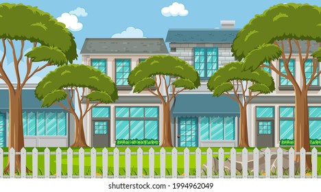 Empty scene with some trees on many houses background illustration