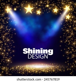 Empty scene with spotlight & colorful lights. Vector illustration