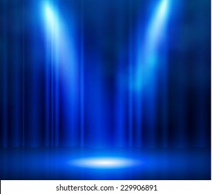 Empty scene with stage curtain & spotlight. Vector illustration