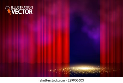 Empty scene with stage curtain. Vector illustration