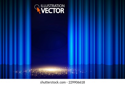 Empty scene with stage curtain. Vector illustration