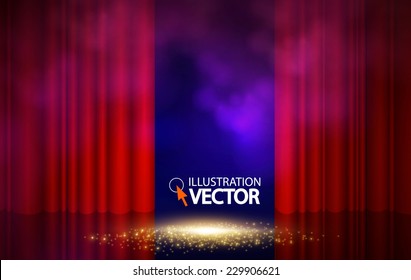 Empty scene with stage curtain. Vector illustration