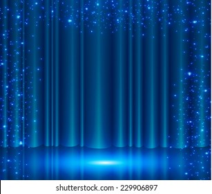 Empty Scene With Stage Curtain. Vector Illustration