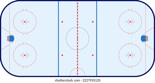 Empty scheme of NHL Ice Hockey Rink with observance of standard proportions, with markings, vector isolated.