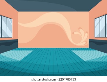 Empty school basketball court. Cartoon gym, comfortable playground for playing active games and training. Flat style vector illustration