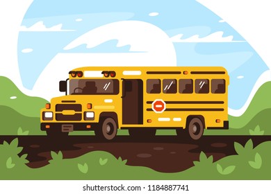 Empty school bus on trip, excursion.