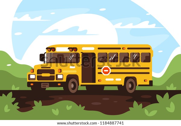 Empty school bus on trip,\
excursion.