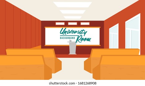 Habitación escolar vacía con podio. Ilustración de vectores planos. Ilustración vectorial web.Fondo vectorial. Adecuado para diseño web, folleto, volante o póster.