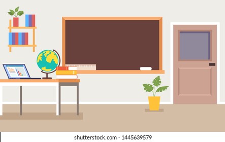 Empty School Classroom. Back To School Concept. Vector Flat Cartoon Graphic Design Illustration