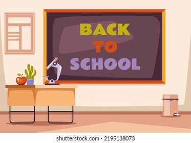 Ilustración de elementos de diseño gráfico del escritorio de educación escolar vacío