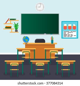 Empty School Classroom Green Chalkboard Teachers Stock Vector (Royalty ...