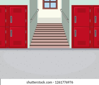 Empty school hallway background illustration