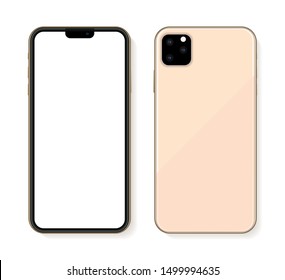 Leer Bildschirm Gold neue 2019 moderne Handy Mock up einzeln auf weißem Hintergrund. Vektorgrafik