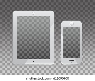 Empty screen on monopod and phone for mockup. Transparency background.
Modern gadget. 
Vector Illustration. 