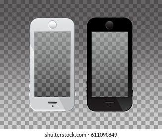 Empty screen on phone for mockup. Transparency background.
Modern gadget. 
Vector Illustration. 