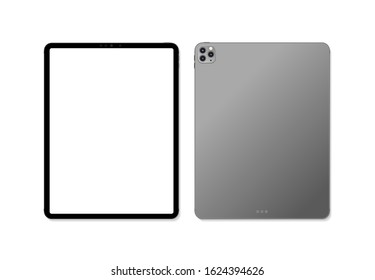 Empty screen realistic new tablet computer mockup design. Modern tablet PC isolated on white background. Tablet mockup. Vector Illustration