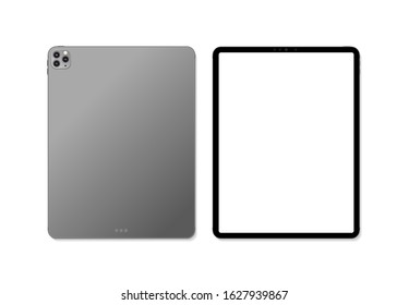 Empty screen realistic new tablet computer mockup design. Modern tablet PC isolated on white background. Tablet mockup. Vector Illustration