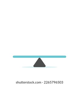 Empty seesaw scale in equilibrium isolated on white with copy space. Balance, comparison, choice and measurement concept. Flat design. EPS 8 vector illustration, no transparency, no gradients