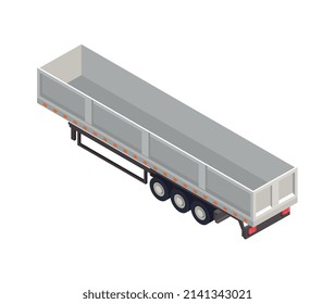 Semiremolque vacío sobre fondo blanco Ilustración vectorial isométrica 3d