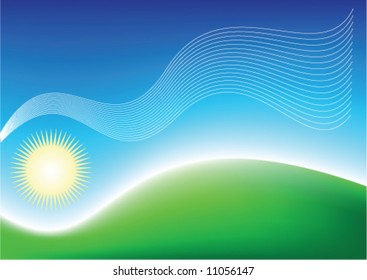 Empty serene sunny landscape. (Vector) To use as background.