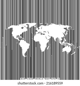 empty shape world map on background from bar code lines 