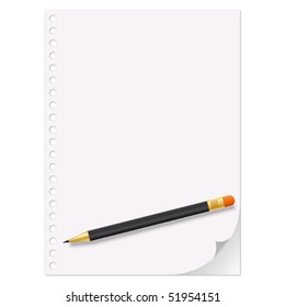 Empty sheet of paper from a notebook and crayon