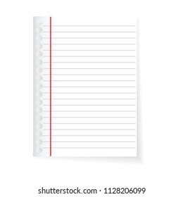 Empty sheet of paper with  perforated edge. Isolated on white background. Realistic vector illustration.