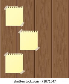 Empty sheets of paper attached to wooden structure. Vector illustration