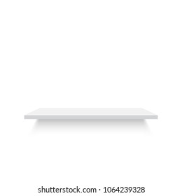 Empty shelf on white wall for background.