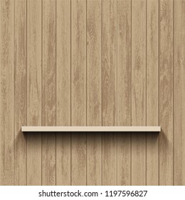 Empty shelf on wooden wall. Template background. Stock vector illustration.