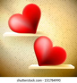 Empty shelf with red hearts. EPS 10