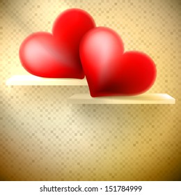 Empty shelf with red hearts. EPS 10
