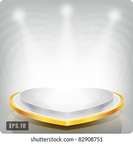  Empty shelf in the shape of a gold heart for exhibition. Isolated. EPS10.3d.