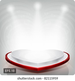  Empty shelf in the shape of a red heart for exhibition. Isolated. EPS10.3d.