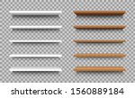 Empty shelf for stand box for store, advertising merchandising. 3d white blank showcase display in mockup style for interior house. Bookcase, store rack on isolated background. Wood shelves. vector