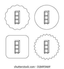 Empty shelves icon. Shelving sign. Flat circle, star and emblem buttons. Labels design. Vector