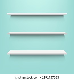 Estantes Vacías Con Fondo De Menta Con Malla De Gradiente, Ilustración Vectorial