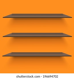 Empty shelves on light orange background. Vector illustration