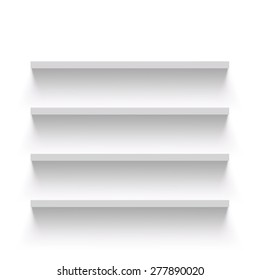 Empty Shelves On A White Wall. Vector Image.