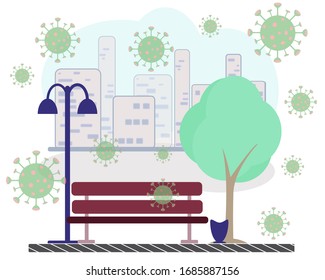 an empty shop against the backdrop of an empty city - as efforts to curb the spread of the new coronavirus increase, activity in public places decreases, which leads to scenes of a quiet city. Illustr